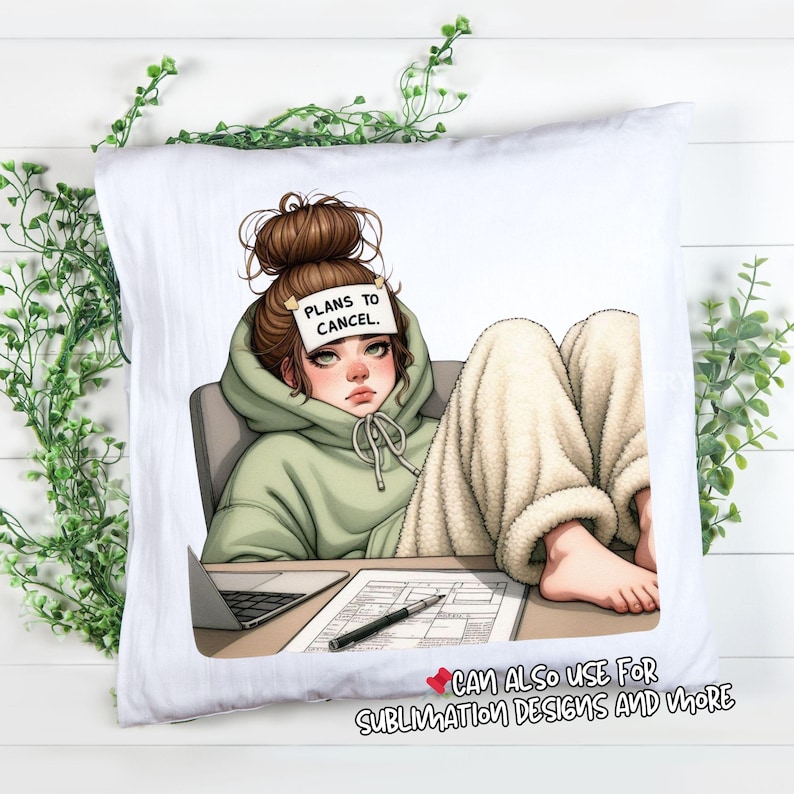 Introvert tjej Clipart, social batteri låg tjej, självvårdande lat dag tecknad film, antisocialt humör, roliga digitala klistermärken, lat dag tjej, hantverk bild 9