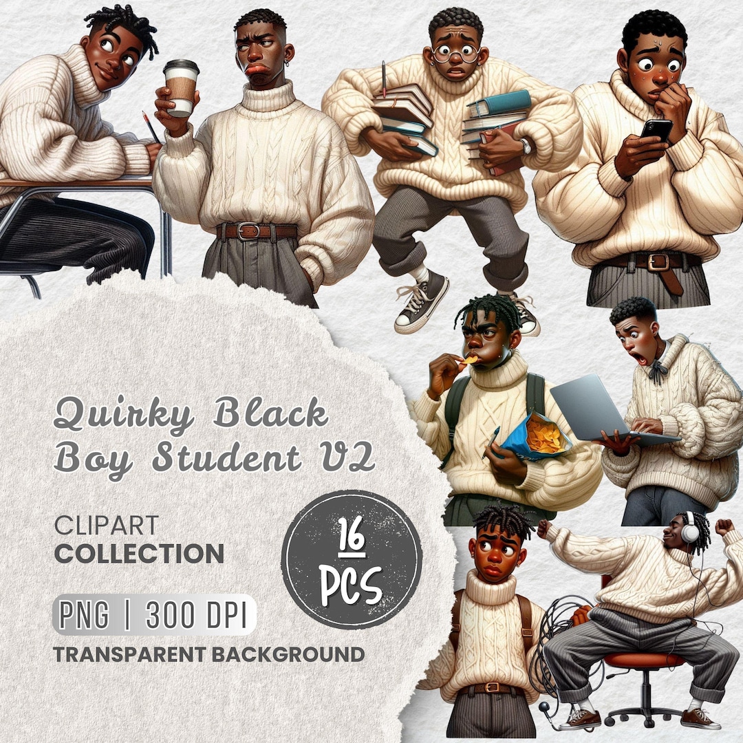 Black Boy Student Clipart, Study Planner PNG Stickers (digital Download ...