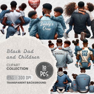 Black Dad and Kids Png Clipart, Afro-Amerikaanse Vaderdag Clipart, Papa en kinderen knuffelen, Familie Clipart, Dad Life, Ambachten, Stickers