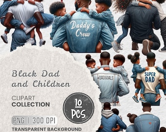 Black Dad and Kids Png Clipart, African American Father’s Day Clipart, Daddy & Children Hugging, Family Clipart, Dad Life, Crafts, Stickers