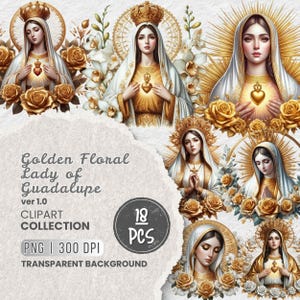 18 Lady of Guadalupe Clipart PNG, Virgen María clip art, Nuestra Señora de Guadalupe, Arte católico Sublimación y manualidades de papel, Blanco y dorado