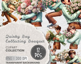 Paquete de imágenes prediseñadas florales de niño peculiar, novio divertido PNG (descarga digital)