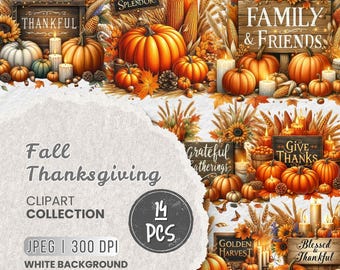 14 herfst Thanksgiving JPEG clipartbundel, herfstoogst, afdrukbare aquarel clipart, papier ambachten, hoge kwaliteit jpg's, scrapbooking