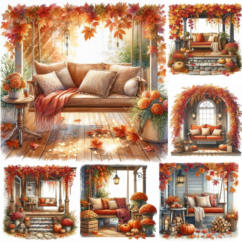Watercolor Autumn Porch Clipart Bundle (22 JPEG Images) - Etsy
