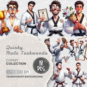 Male Taekwondo Clipart Bundle PNG, Quirky Martial Arts Characters, Karate Character, Funny Man Clipart, Crafts, Sublimation, Scrapbooking