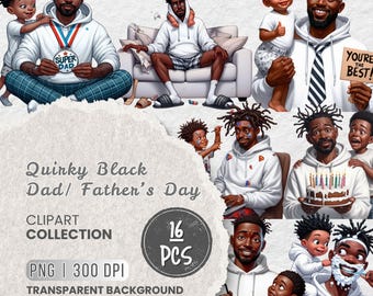 Schrullig schwarzer Vater Vatertag Clipart, süßer schwarzer Vater und Kind, lustige Familie Clipart, Vater und Kind Clipart, afroamerikanisch, Sublimation
