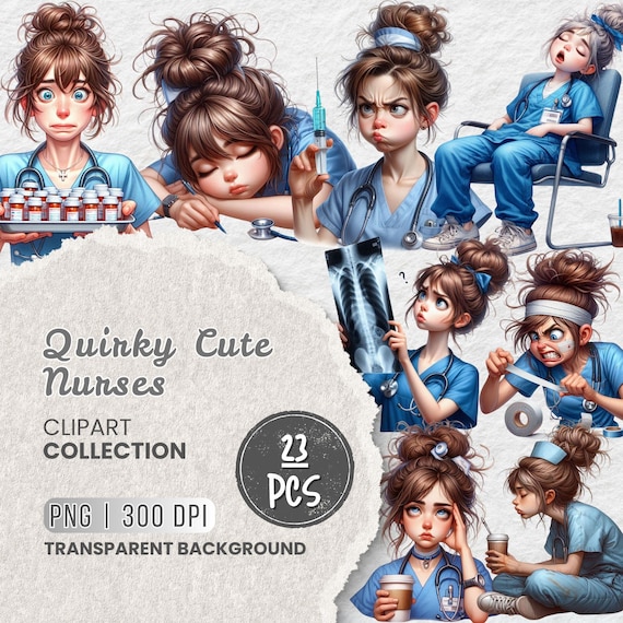 Quirky Nurse Png Clipart, Funny Nurse Clipart, Needle Clipart, Hospital Clipart, Medical Clipart, Whimsical Girl, Junk Journal, Sublimation