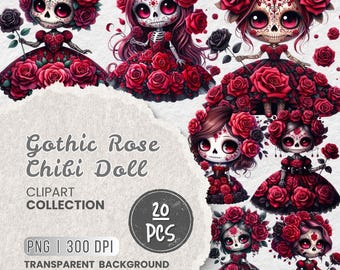 Gothic Blumen Chibi PNG Clipart, Tag der Toten Kunst (Digitaler Download)