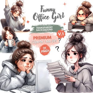 Kontorsflicka Clipart-paket, Boss Lady, Företagskvinna Clipart, Rolig Kollega PNG, Arbetande Flicka Grafik, Karriärkvinna Clipart
