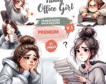 Office Girl Clipart Bundle, Boss Lady, Corporate Woman Clipart, Funny Coworker PNG, Working Girl Graphics, Career Woman Clipart