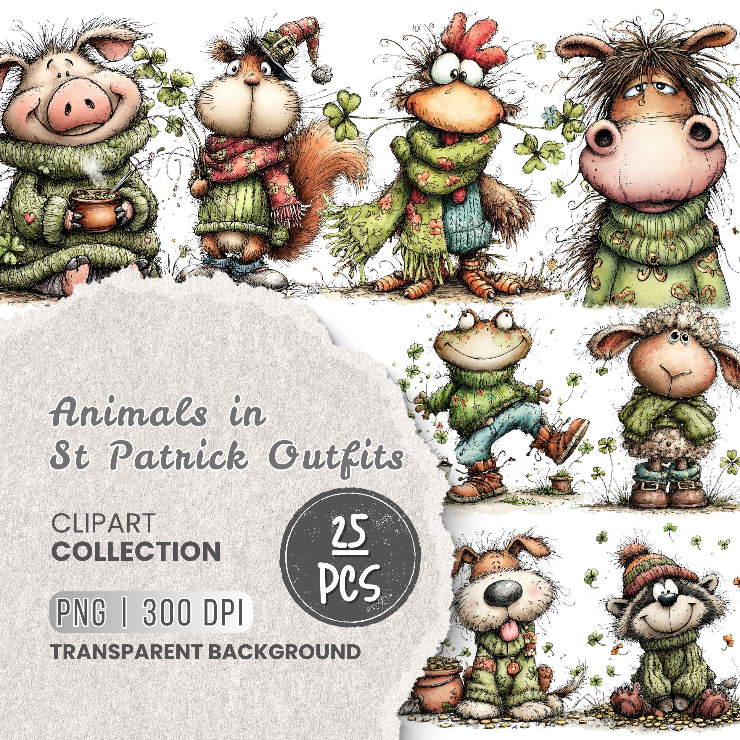 St Patrick Animals Clipart, Whimsical Irish Animal, Shamrock Animals ...