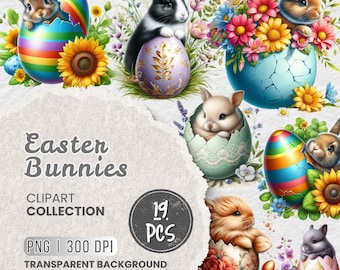Watercolor easter bunny egg png clipart bundle, 19 png rabbit floral eggs for sublimation, Spring crafts & diy projects, Happy easter png