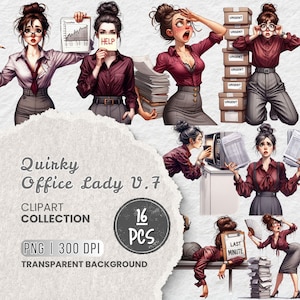 Office Girl Watercolor Clipart Bundle, Business Girl, Lady Boss Clipart Illustration, Quirky Girl Clipart, Card Making Woman, Sublimation