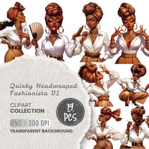 Huvudbonad Fashionista Clipart, Afro Chic Woman PNG, Boss Lady Clipart, Hantverk, Projekt, Sublimeringsdesign