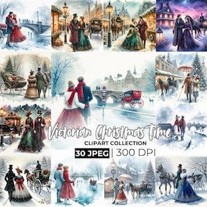 Victoriaanse kersttijd 30 JPG clipartbundel, hoogwaardige JPG, Craft Art, Kaarten maken, Illustraties, Digital Paper Craft, Scrapbooking