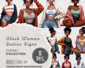 Clipart de Mulher Negra do Zodíaco, Astrologia PNG, Garotas Afro (Download Digital)
