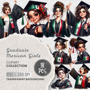 Mexican Graduation PNG Graduation Clipart, Graduation Girl PNG Clipart for Mexican Graduation Cap Topper Mexican Flag, Latina Girl Clipart