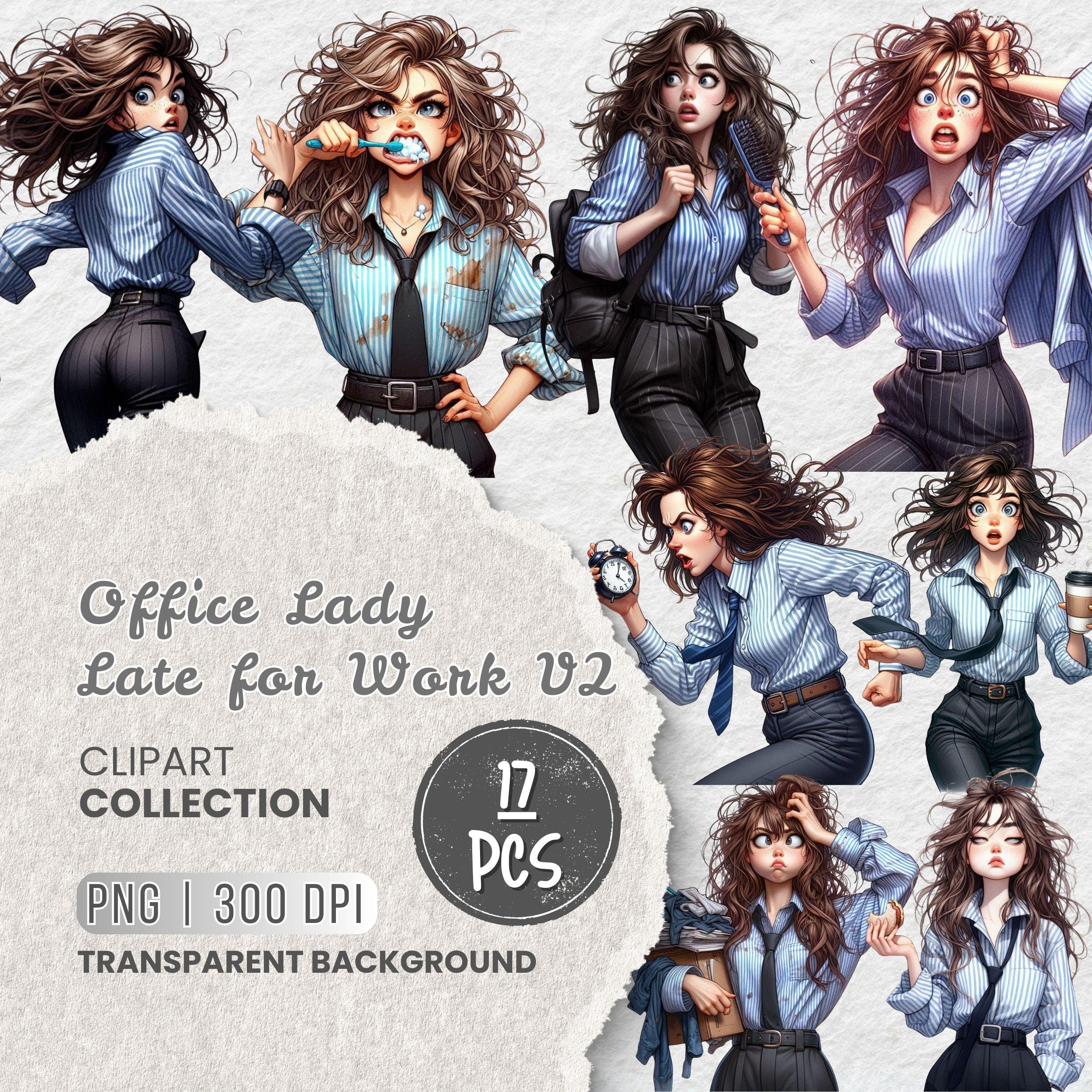 Office Lady Clipart, Late for Work Morning Rush PNG Bundle, Quirky ...