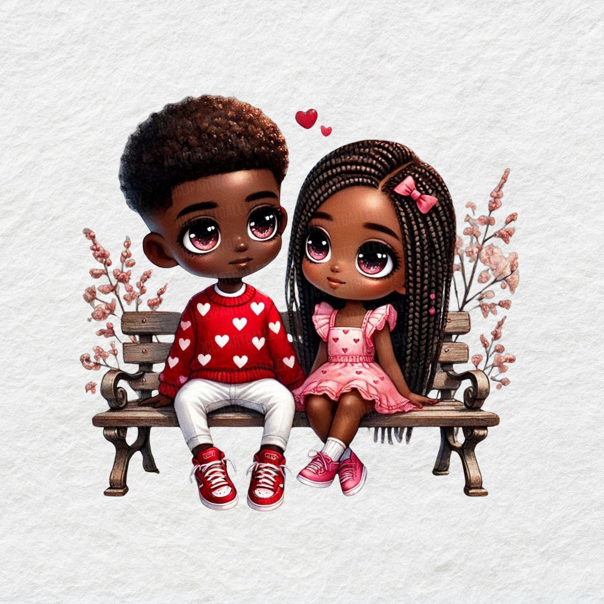 Black Couple Valentine's Day Clipart Bundle, Cute Afro Girls, 16 PNG ...