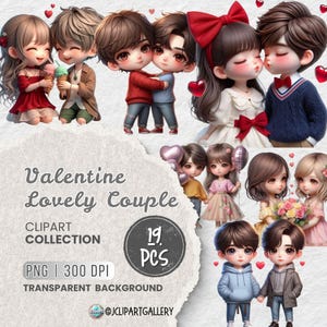 Cute Chibi Valentine Couples PNG Bundle, Cute Couple Clipart, Watercolor Chibi, Cute Love Clipart, Sublimation for Crafts, Commercial Use