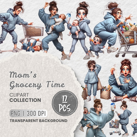 Mom's Grocery Time Png Clipart, Funny Shopping Mom PNG Bundle