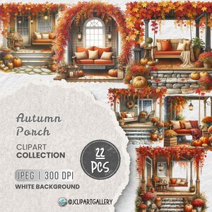 Watercolor Autumn Porch Clipart Bundle (22 JPEG Images) - Etsy