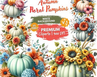 Herfstbloemenpompoen clipart PNG, herfstpompoenboeket bundel, Thanksgiving bloemenontwerp, aquarel pompoen digitale kunst, oogst clipart