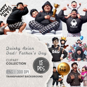 Imágenes PNG divertidas del Día del Padre, paquete de imágenes prediseñadas de papá asiático peculiar, dibujos animados de papá e hijos, imágenes prediseñadas familiares divertidas, vida de papá, manualidades, tarjetas, sublimación