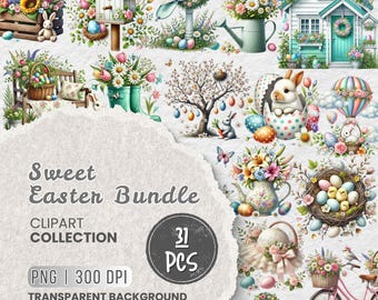 Süßes Osterclipart-Bundle, Ostercliparts, Ostergrafik, Ostermotiv, Mit transparentem Hintergrund und kommerzieller Nutzung