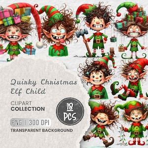 Quirky Christmas Elf Child Clipart, Funny Holiday Elf PNG, Whimsical Kids Christmas Art, Quirky Kid Clipart, Projects, Stickers, Sublimation