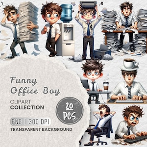 Funny Office Boy Png Clipart, Stressed Office Worker, Cute Cartoon Businessman, Overworked Office Employee, Planners, Stickers, Sublimation