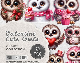 Valentine owl clipart bundle png, Cute love owls for sublimation and crafts, Animal png cliparts, Romantic owl illustrations, diy projects