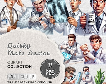 Witziges Doktor Clipart Bundle, lustiger medizinischer Charakter, Pflegeplaner, Krankenschwester Clipart, Aufkleber, Scrapbooking, Sublimation, Basteln