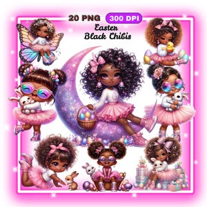 20 ちびイースターかわいい黒人の赤ちゃんの女の子 PNG、イースター クリップアート、黒人の女の子のクリップアート、イースター PNG、黒人の女の子 PNG、小さな黒人の女の子、ちび女の子 PNG
