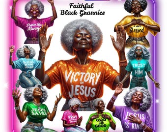 Faithful Black Granny Christian Clipart Bundle, Church Lady Design, Inspirational Designs, 24 PNGs