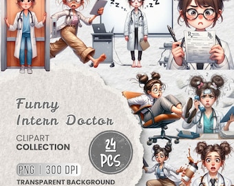 Clipart drôle de docteur stagiaire, aquarelle docteur Clipart, Clipart médical, graphiques de soins de santé, autocollants stationnaires de docteur, usage Commercial
