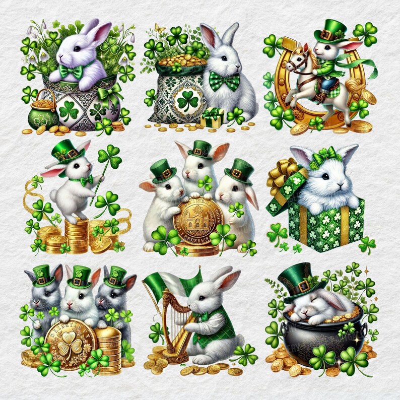 St Patricks Day Bunny Watercolor Clipart, Cute Rabbit Clipart PNG ...