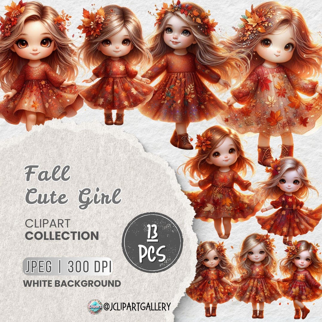 Autumn Girl Clipart Bundle JPEG, Fall Fairy Doll Illustration for ...