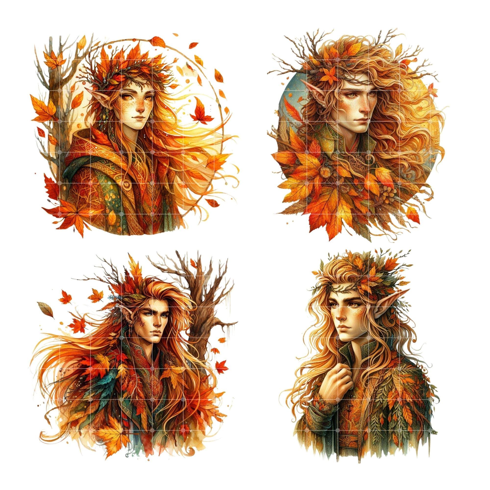 Autumn Elf JPEG Clipart Bundle, Fall Fantasy Elf Art, Woodland Elf ...