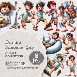 Quirky Summer Guy Png Clipart, Cozy Summer Clipart, Funny Vacation PNG, Beach Holiday Cartoon Illustration, Summer Travel Digital Art
