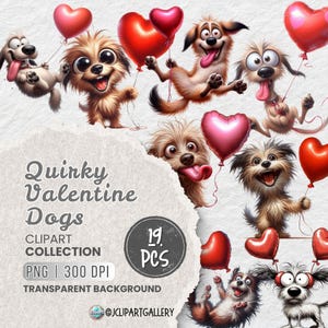 Schrullig Valentine Hund Clipart PNG Bundle, wunderliche Hunde, Sublimation Clipart Tiere, Welpen Whimsy Grafiken, lustige Haustiere, länglicher Hund