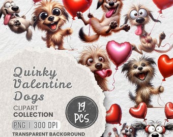 Valentine Dog Clipart PNG Bundle, Whimsical Puppy Graphics (Digital Download)