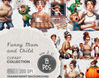 Funny Mom and Child Clipart Bundle, Hilarious Mother and Baby Clipart, Mother's day Clipart, Funny Family Clipart, Sublimation, Stickers