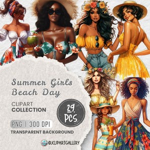 Summer Girls PNG Clipart, Beach Girls Clipart, Swimwear Girl Clipart, Tropical Woman, Summer Clipart, Watercolor Style, Beach time
