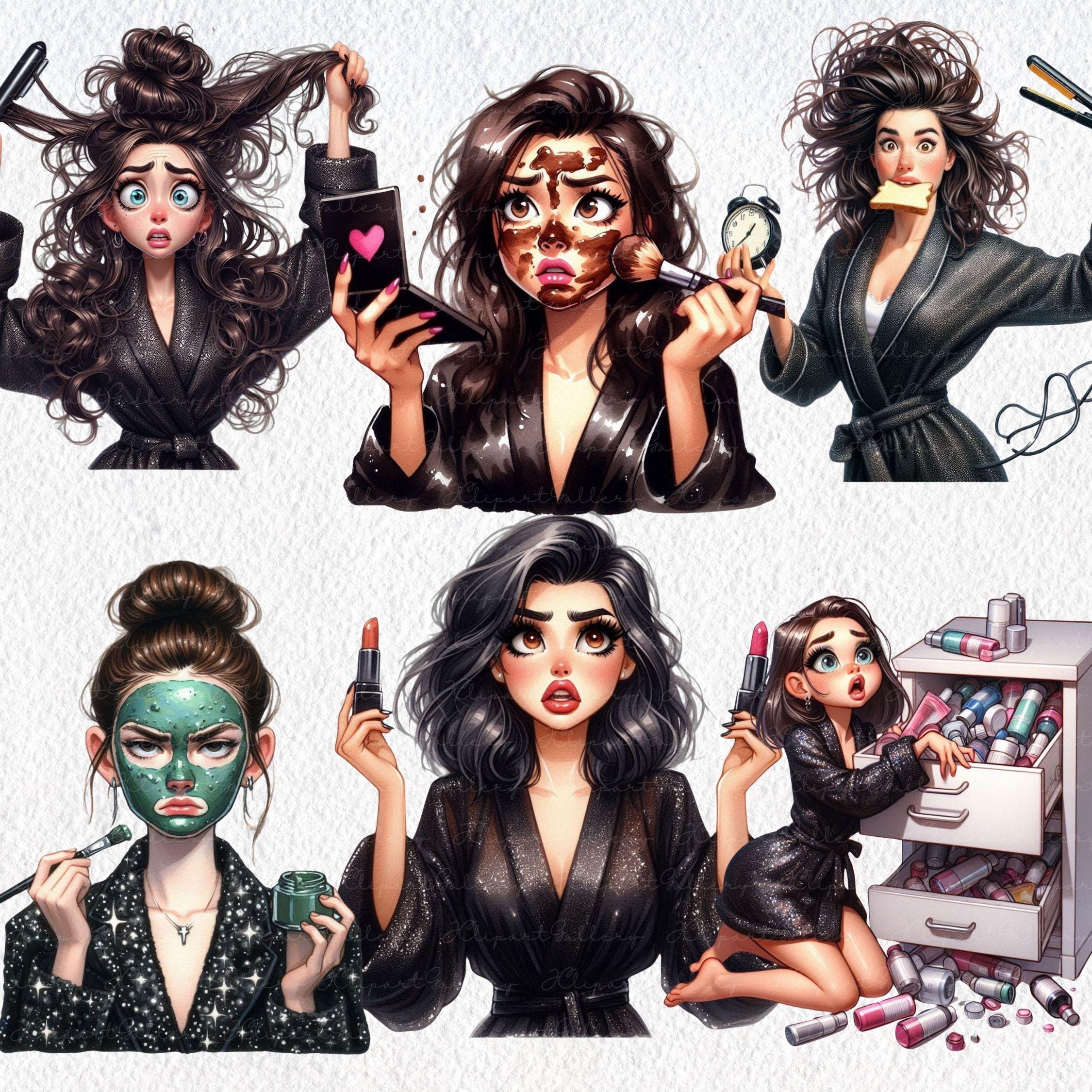 GRWM Girl Clipart Quirky Self care Routine Black Robe Makeup grwm-girl-clipart-quirky-self-care-routine-black-robe-makeup