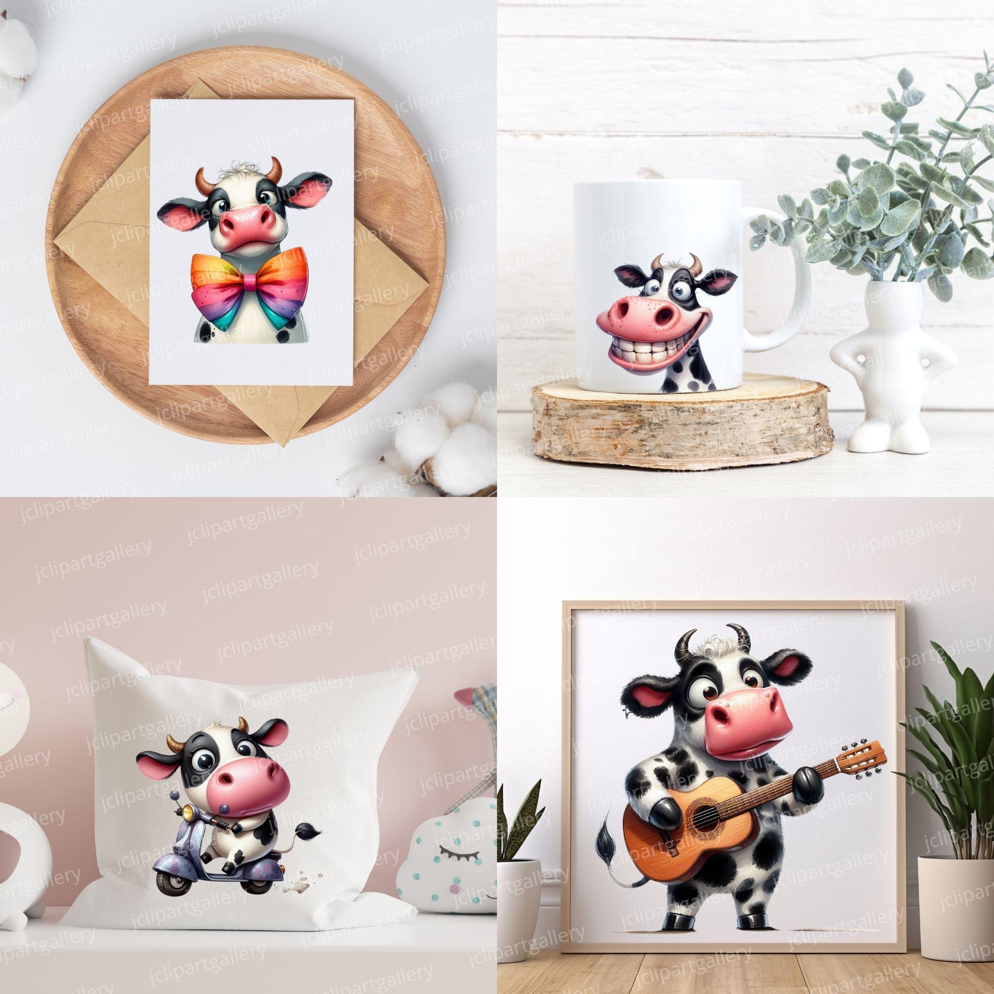 Funny Cute Cow PNG Clipart Bundle, Farm Cow Clipart, Watercolor Cows ...