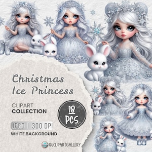 Ice Princess Clipart JPG, Princess Blue Ice, Unicorn Clip Art, Princess Ice Coquette, Magical Castle, Coquette Bow, Birthday Invitation