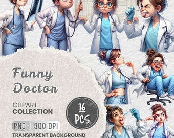 Funny Doctor Clipart Set, Quirky Medical Worker PNG Bundle, Nurse & Doctor Clip Art for Healthcare Designs, Medical Planner and Sublimation