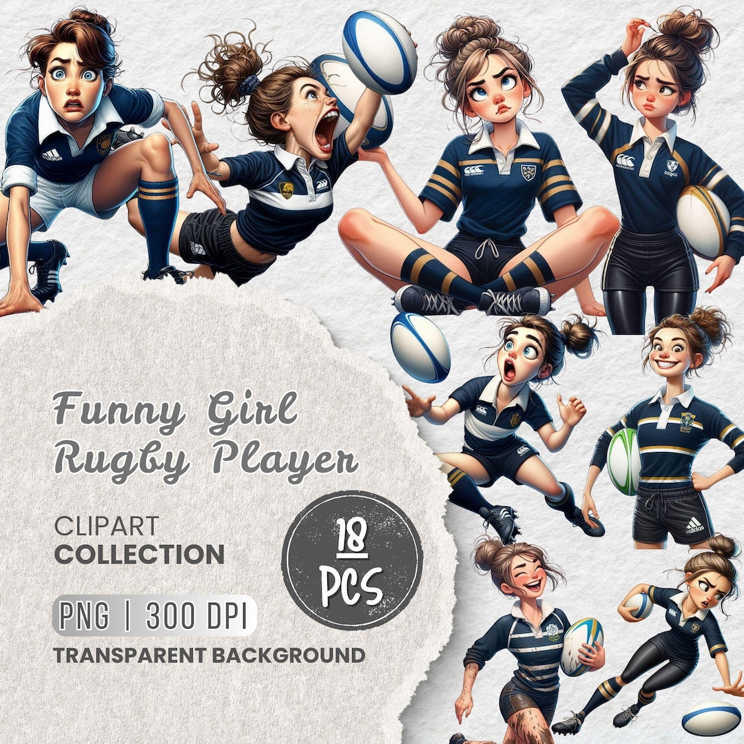 Funny Girl Rugby Player Clipart, Cute Female Rugby PNG, Sports Girl ...