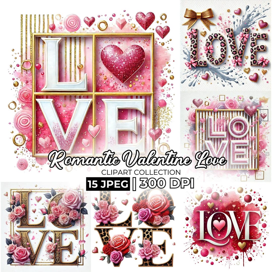 LOVE Jpeg Clipart Bundle, Pink & Gold Valentine’s Day Clipart Sublimation, Romantic Leopard Print Designs, Craft Projects, Cards, and Gifts - Etsy Japan